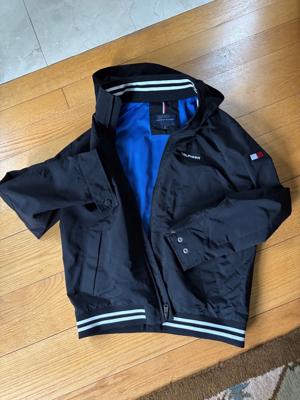 Tommy Hilfiger Black Bomber Jacket with Blue Lining